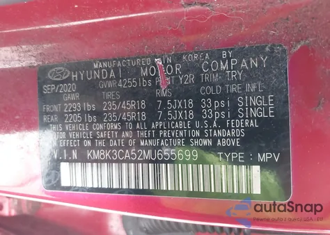 2021 Hyundai Kona Limited from USA, damaged, VIN KM8K3CA52MU655699
